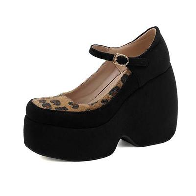 Flock Spring Autumn Size 43 Women Platform Nightclub Super High Heels Women Round Toe Toe Leopard Thick Bottom Pumps