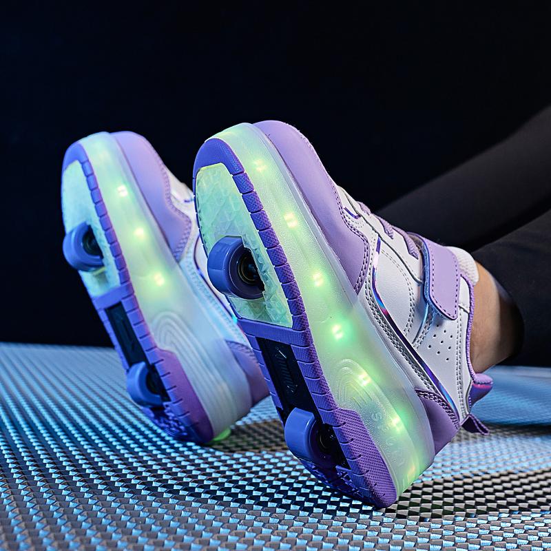 28-38 Children's Plus Size Two Wheels Disassembled Into Flat Sports Shoes LED Illuminated Sports Shoes Children's Shoes Board Shoes