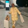 Padded clothes women's winter new medium and long milk yellow horn buckle padded clothes padded jacket thick coat small man
