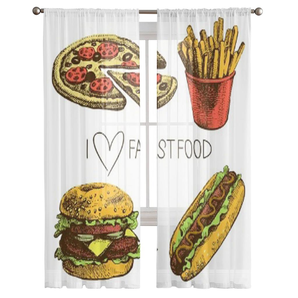 Food Hand Drawn Sheer Curtains For Bedroom Living Room Tulle Curtains For Kitchen Window Voile Curtains