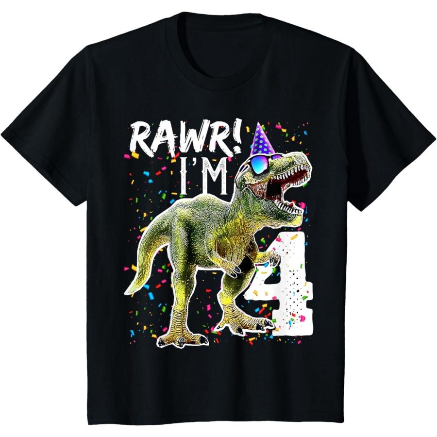 Kids Rawr I m 4 4th Birthday T Rex Dinosaur Party Gift for Boys T-Shirt S