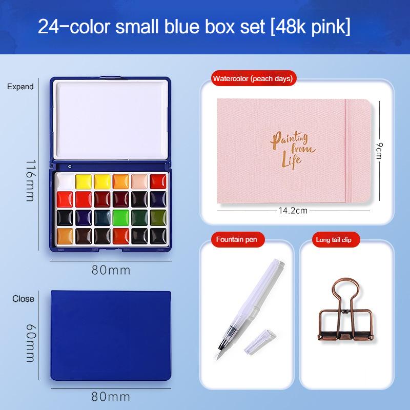 12/24 Colors Portable Travel Watercolor Palette With Waterbox Mini Paint Box Sketchbook Water Brush Student Outing Art Supplies