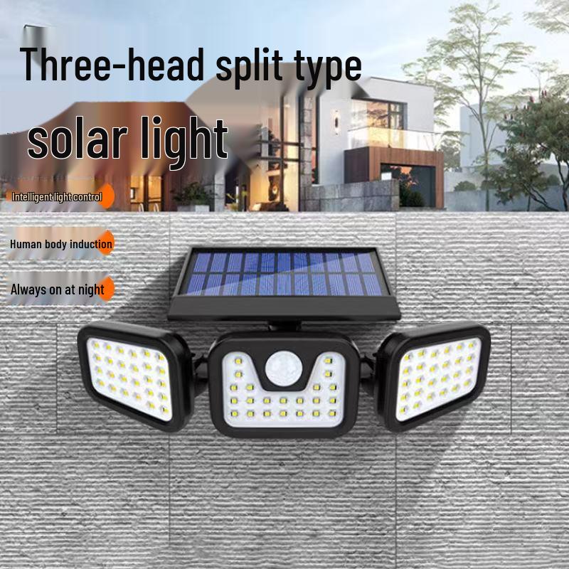 Three-Head LED Solar Motion Sensor Outdoor Wall Light, Waterproof for Garden, Courtyard, Fence, and Home Lighting.