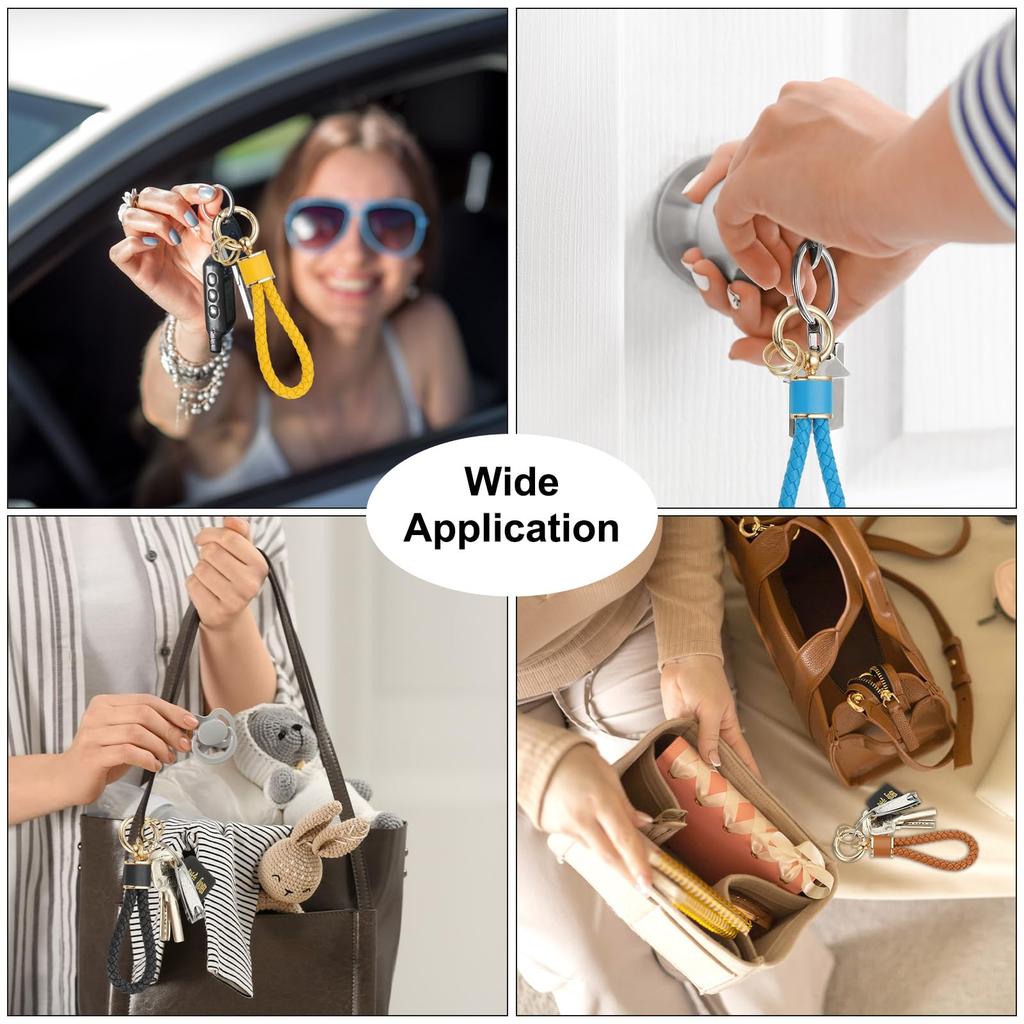 [uxcell] Set of 2 Braided Leather Keychains with Woven Straps, 360 Degree Rotatable, for Car Keys, Bags, and Wallets, GoldDark Blue