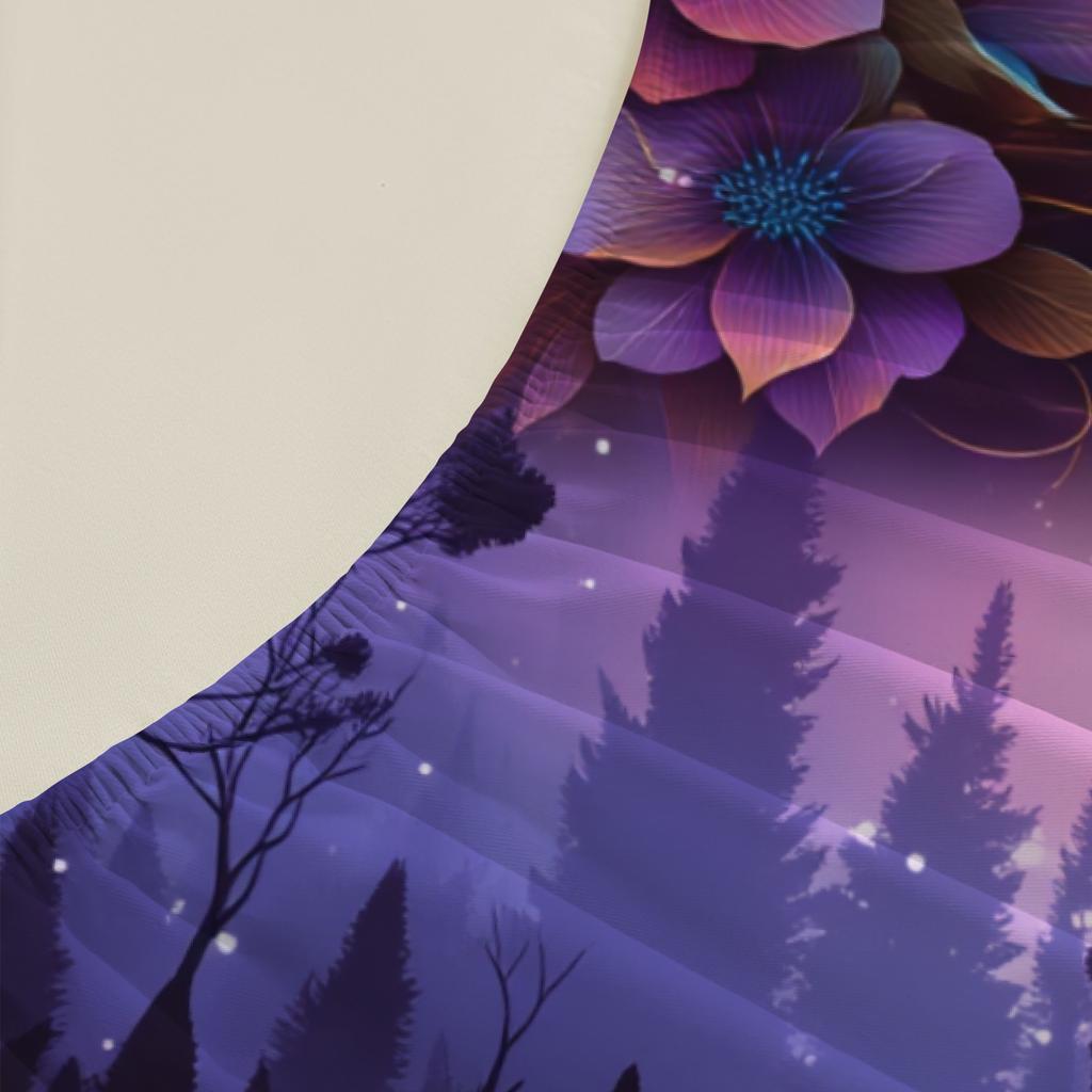 3pcs Purple Fitted Sheet Sets 3D Printed Dramatic Valley Flowers Wolve And Fox  Gifts For Teen Boys Soft Washable Flat Sheet