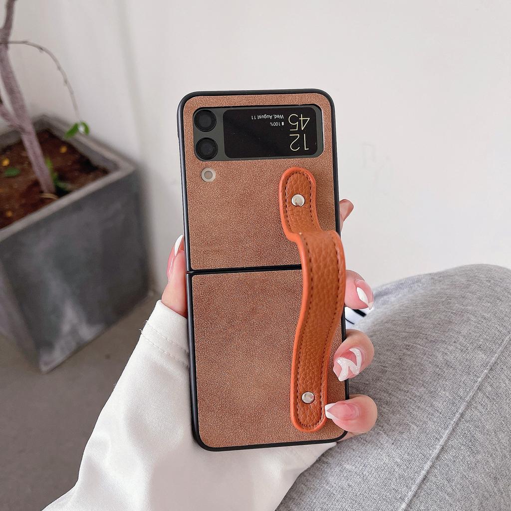 Lamb Pattern Leather Wristband Sticker Leather Folding Mobile Phone Case for Z Flip4/flip3/p50 Pocket