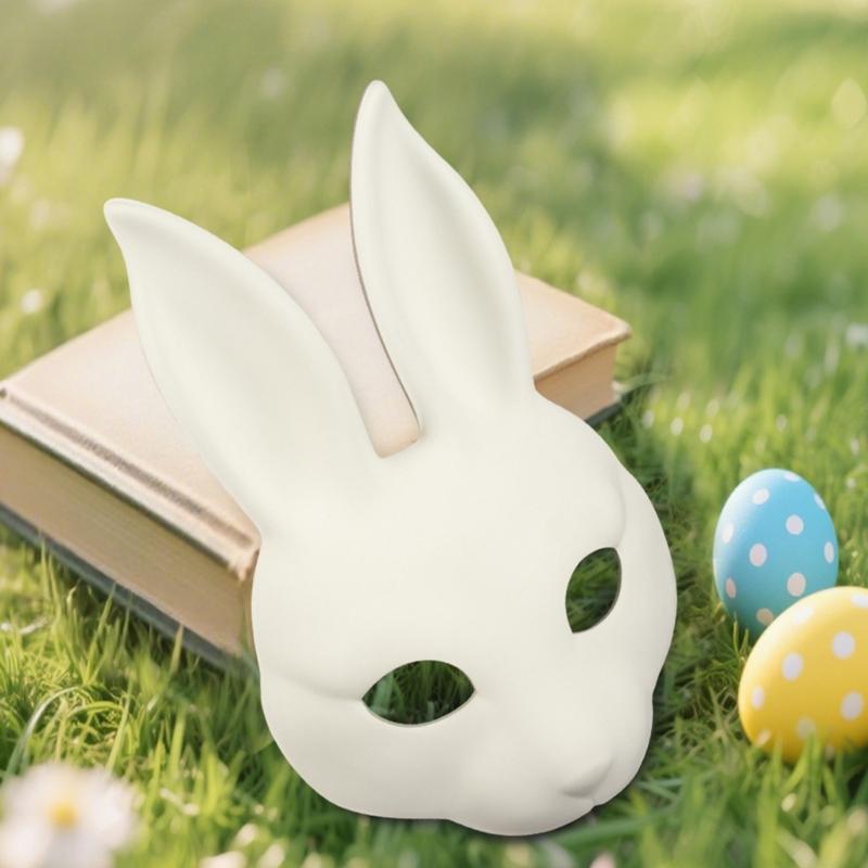 Premium White PU Rabbit Mask For Adults Teens Costume Parties Easter Halloween Carnivals Adjustable Comfortable Band