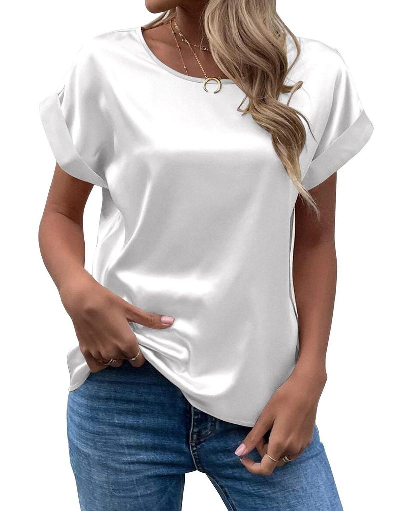 2025 Summer Satin OL Style Round Neck Women's T-Shirt