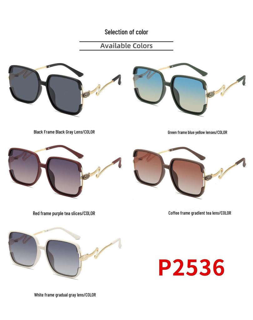 Women's Retro Polarized Sunglasses with Large Square Frame and Unique Snake-Shaped Temples - Simple and Fashionable.
