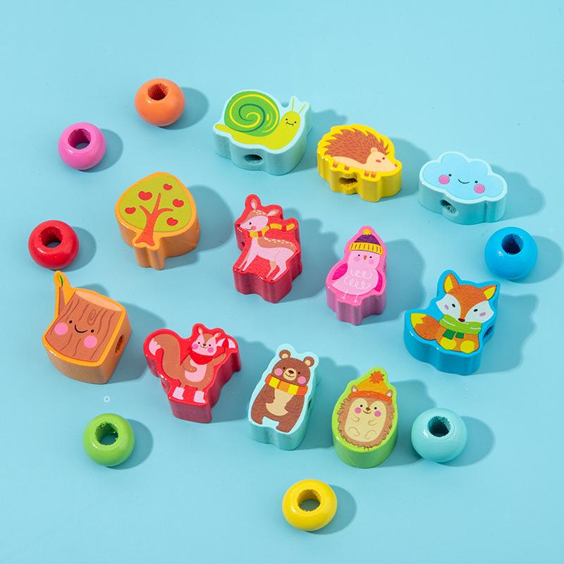 Early Childhood Education Wear Beads 100 Numeric Letter Beads, Children'S Traffic Fruit Building Block Rope Wisdom Toy