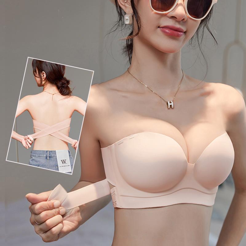 Push Up Strapless Bra for Women Sexy Underwear Wireless Bralette Thick Cup Brassiere Cross Beauty Back Bras Ladies Lingerie