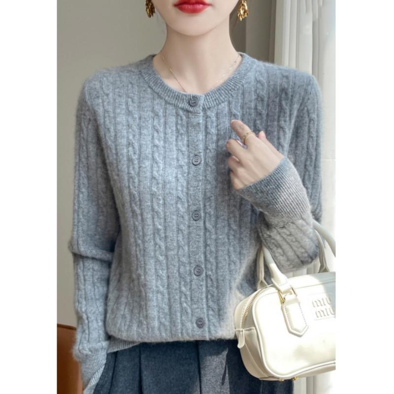 Cardigans Femme Automne Hiver Col O Pull Uni Printemps Manches Longues Tricot Simple Boutonnage Hauts Doux