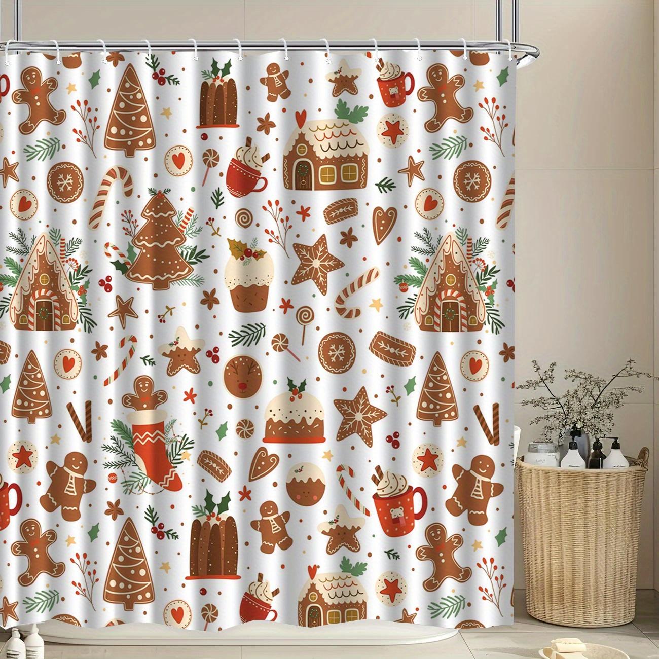 

Gingerbread Christmas Shower Curtain Perfect For Holiday Bathroom Decor High-Quality Fabric Ensures Durability And Atmosphere. W60H190(CM)-1 Pcs