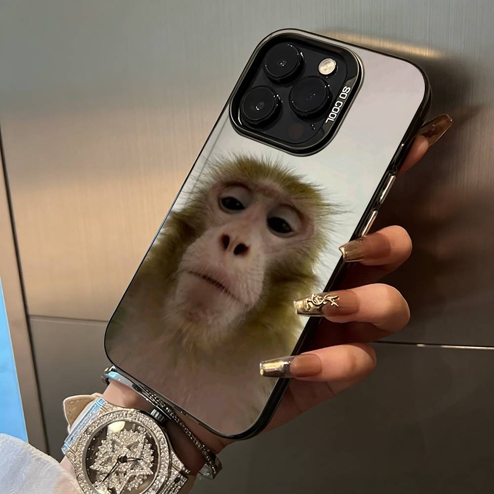 C-Cute Funny Monkey Phone Case For iPhone 17,16,15,14,13,12,11 Plus Pro Max Colored Silver Phone Case