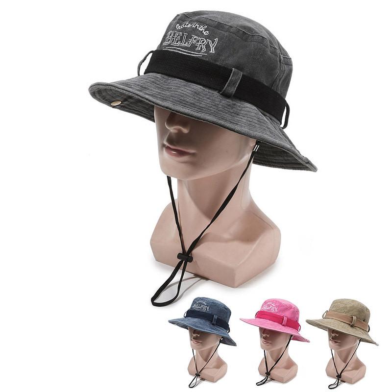 Outdoor Wide Brim Cotton Hat With Windproof Rope For Men And Women Summer Sun Protection
