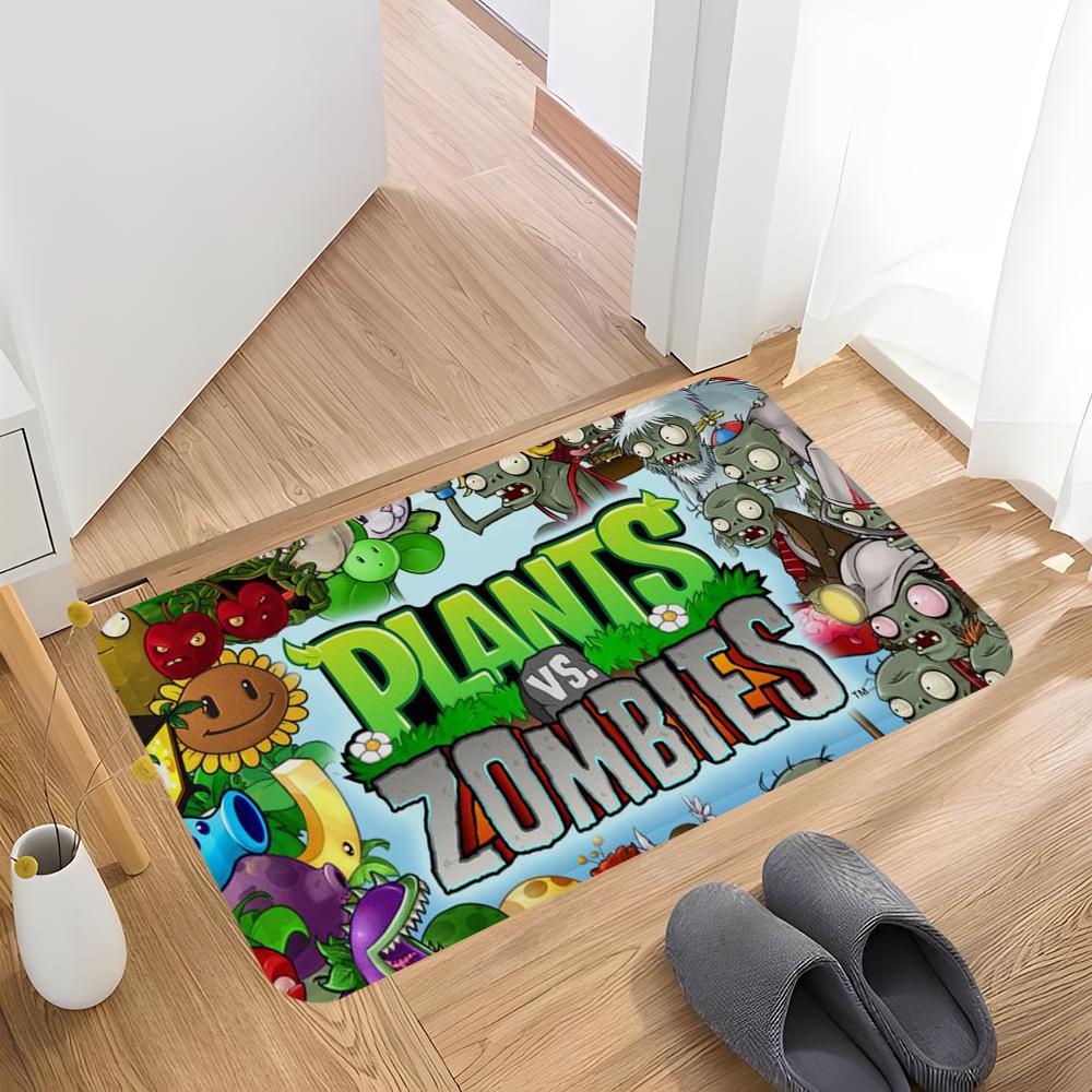 P-Pflanzen-vs Cartoon Z-Zombies Badezimmermatte Rutschfest Wasserabsorbierend Langes Streifenpolster Schlafzimmer Matte Hotel Dekor Matte