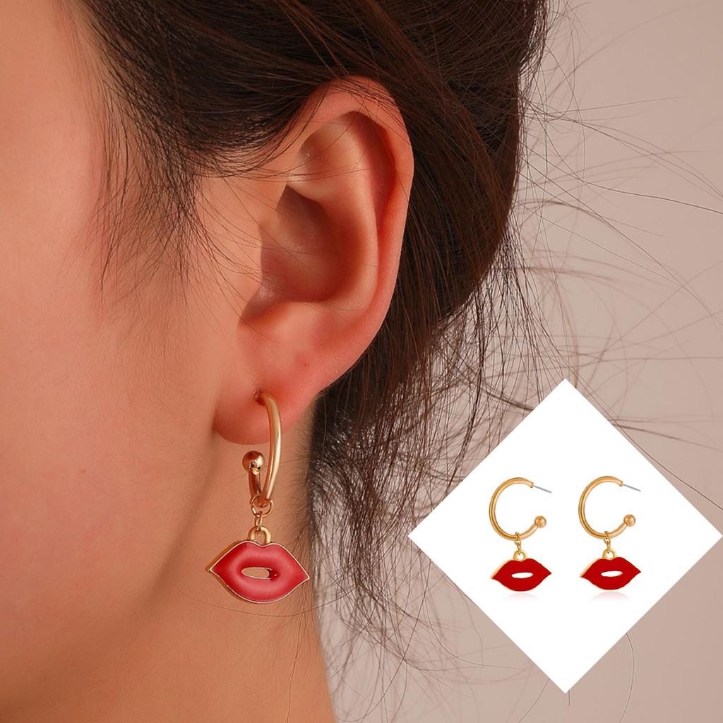 C-shaped Sexy Red Lips Earringss Jewelry Gifts Women's Accessorie