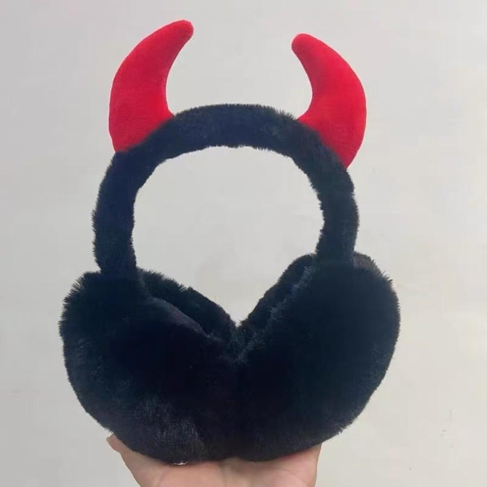 Gothic Foldable Plush Earmuffs Devil Horn Thermal Earmuffs Faux Fur Ear Warmers  Winter Outdoor Use