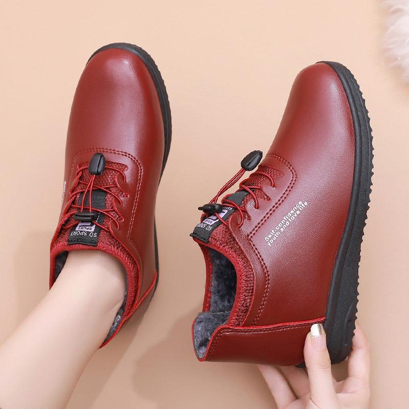 Winter Plus Velvet Warm Flat-bottomed Casual Low-top Cotton Shoes  Women's Shoes Non-slip Soft-soled Leather Shoes