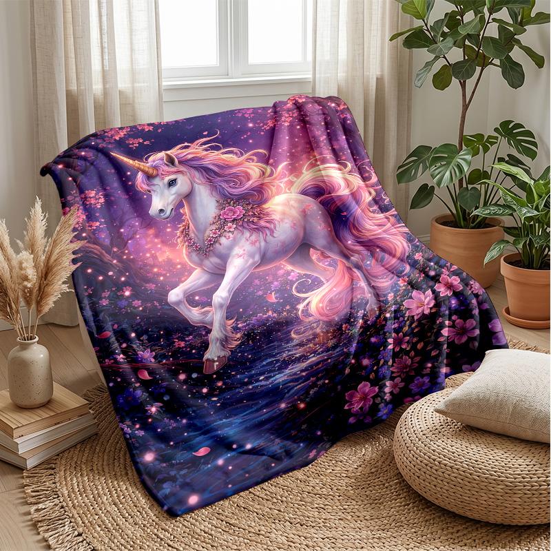 Magical Unicorn and Angel Theme Blanket Lightweight Warm Flannel Blanket Decorative Throw Blanket for Home Decoration