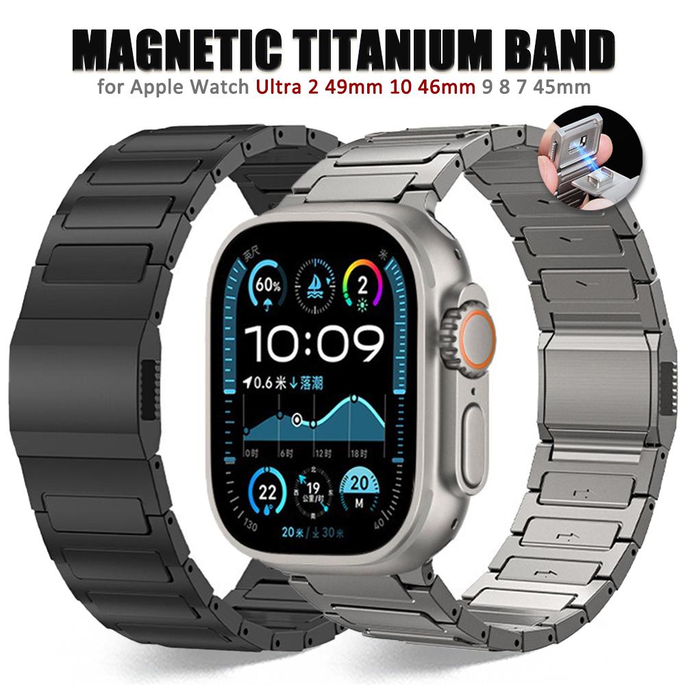 Magnetic Titanium Band for Apple Watch Ultra 2/1 49mm 10 46mm 9 8 7 45mm Luxury Men Correa Bracelet For Iwatch SE 6 5 44mm Strap