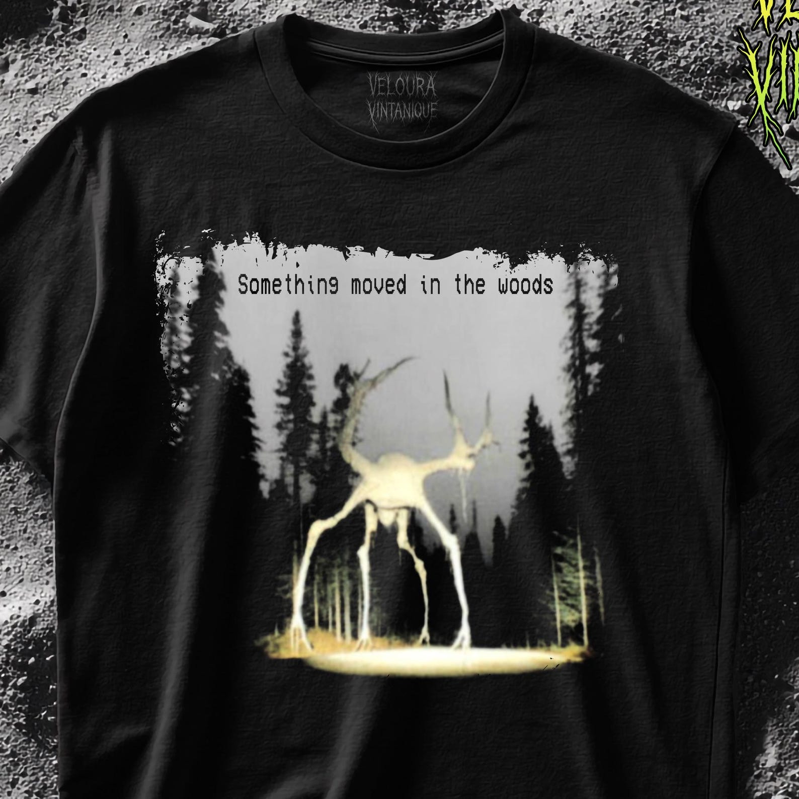 Analog Horror Creature T-Shirt: Creepy Forest Monster Graphic Tee M