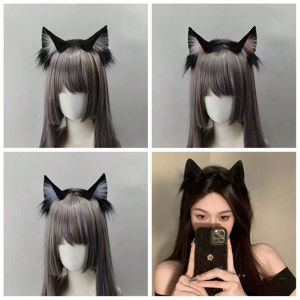 Čelenka do plyšových kočičích uší Dámská Cosplay stuha do vlasů Legrační roztomilá vlasová obruče Lolita