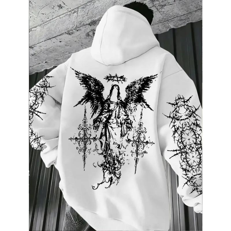 Hot selling autumn and winter men's Gothic angel print soft and comfortable hooded sports outdoor streetwear