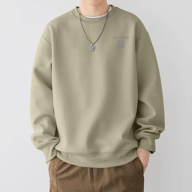 Men's Oversized Fleece-Lined Sweatshirt, Spring/Autumn Heavyweight Trendy Brand, Round Neck, Unisex Jacket