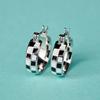 Huitan Women Hoop Earrings Black and White Checked Design Elegant Accessories for Party Daily Graceful Fashion Metal Jewelry