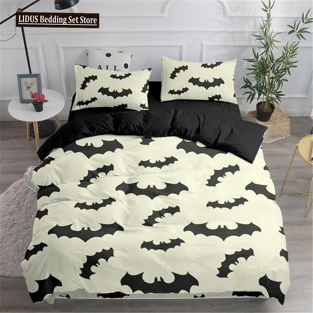 Halloween Duvet Cover Set Flying Vampire Bedding Set Bats Witchcraft Magic Polyester Comforter Cover King Size For Boys Girls