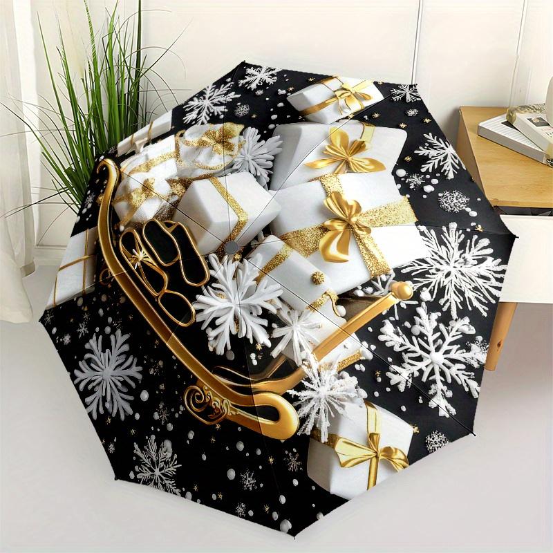 

Golden Sleigh with Wrapped Presents and SnowflakesUmbrella, Portable 3-Fold Compact Umbrella,Christmas Gift ES620