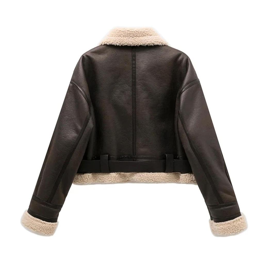 Women's Length Down Padded Leather Jacket Long Quilted Jacket With Removable Fur-Collar