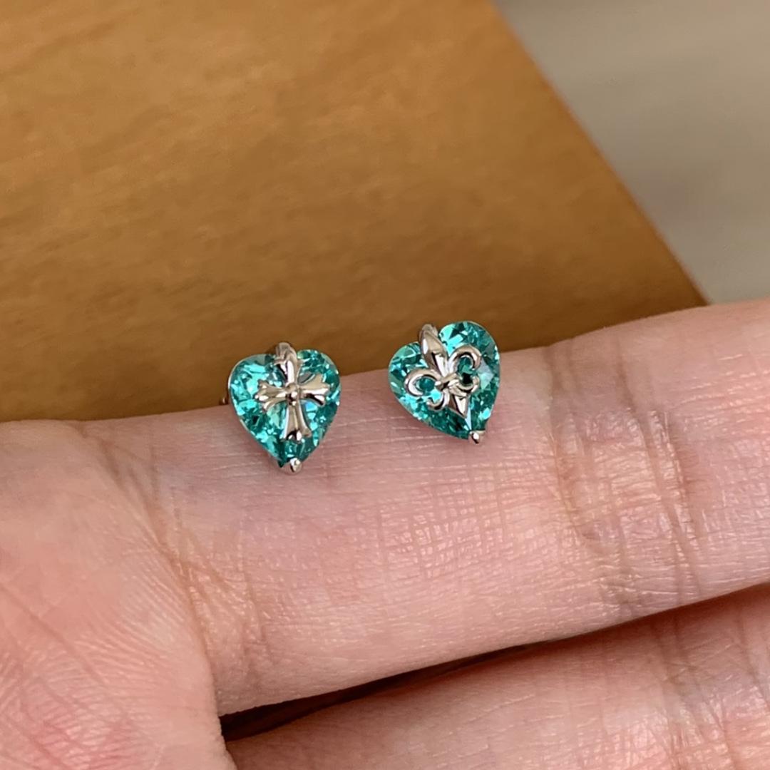 Paraiba Blue Iris Cross Love Stud Earrings Zircon Summer Niche Light Luxury High-end Sweet Earrings 2026