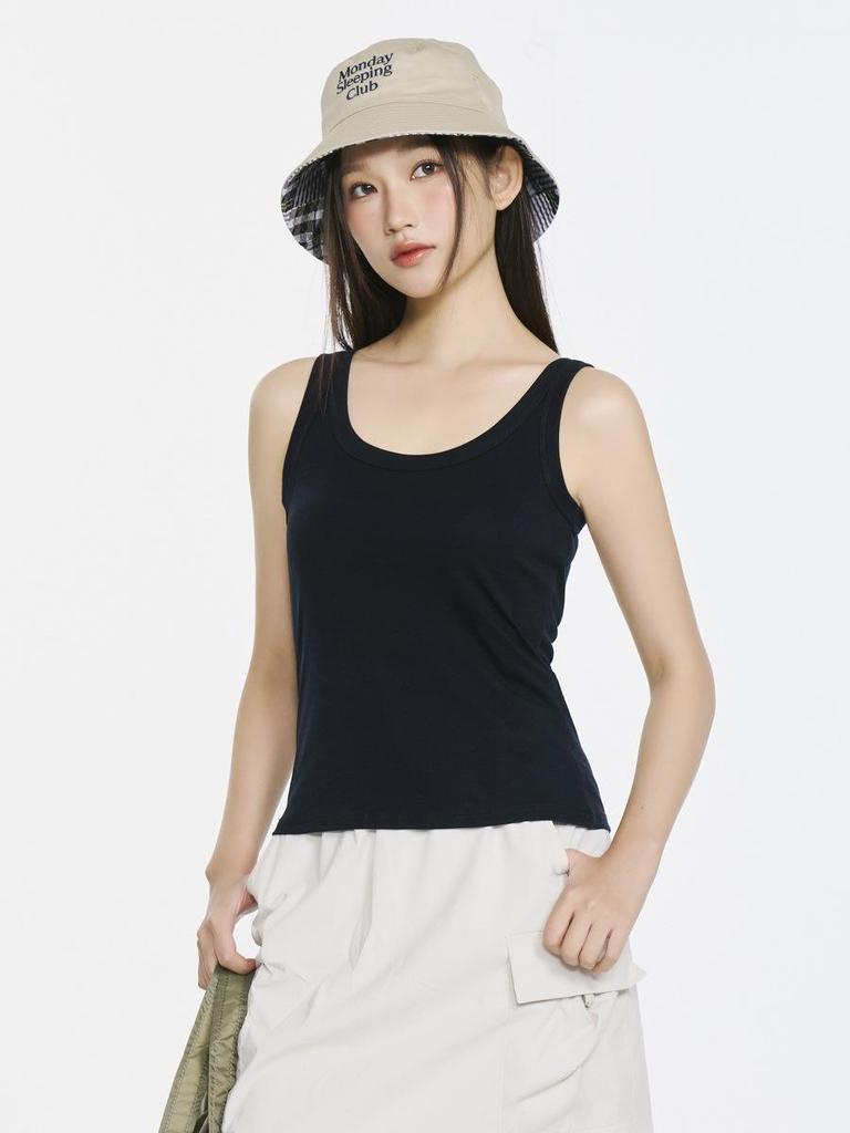 Spring 2026 Women's Tencel Lyocell Ribbed Spaghetti Strap U-Neck Vest Top
