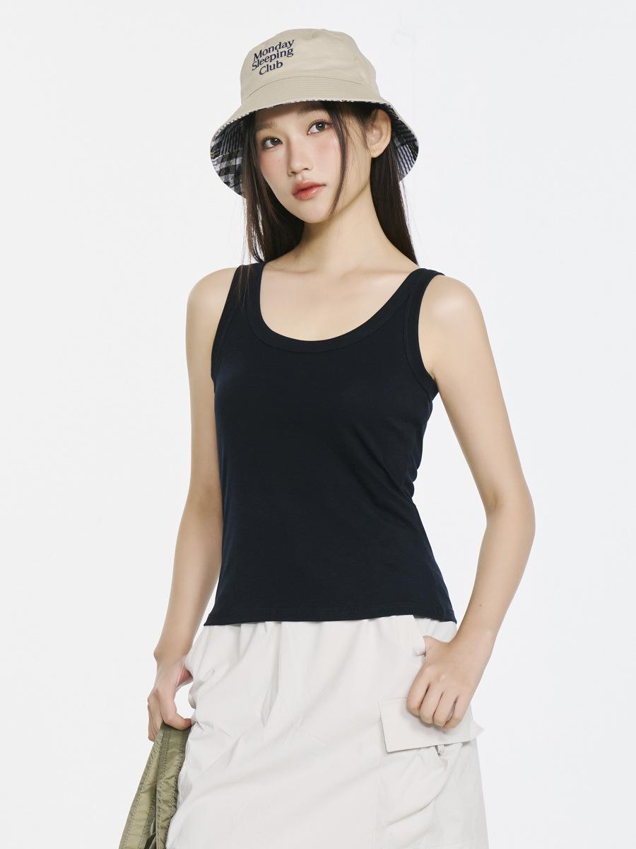 

Spring 2026 Women s Tencel Lyocell Ribbed Spaghetti Strap U-Neck Vest Top XL
