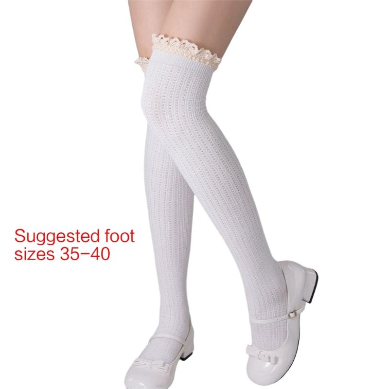 Sweet Lolitas Frilly Thigh Highs Winter Women's Extra Long Boot Socks with Lace Trim Over the Knee Thigh High Stockings