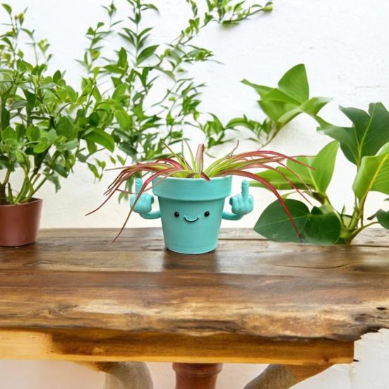 Усміхнений квітковий горщик із піднятими середніми пальцями Пластикові горщики для сукулентів з усмішкою