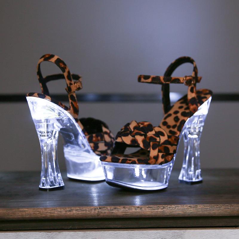 Women's Platform Luminous Sandals Nightclubs Transparent Thick Heel 14CM Sexy Sandals LFD-10365-112