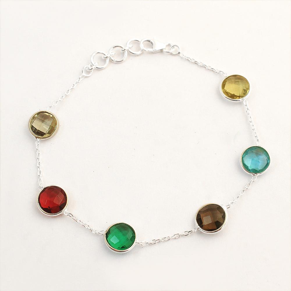 Lemon Topaz, Blue Topaz, Smokey Quartz, Green Amethyst Silver Bracelet 925 Sterling Silver Jewelry