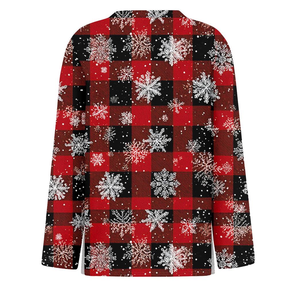 Women's Fashion Casual Slit Hem Round Neck Long Sleeve Loose Printed T-Shirt Ladies Top