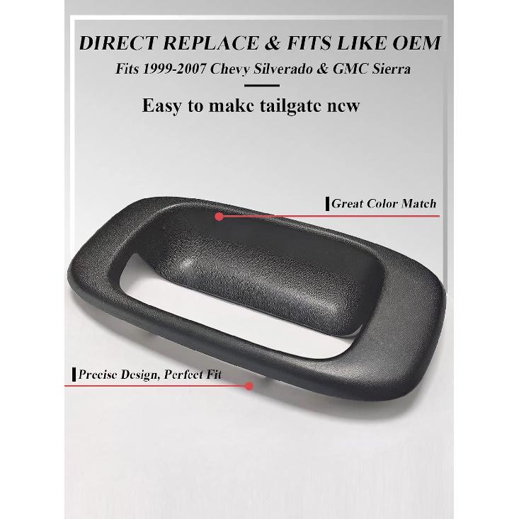 SYOAUTO Tailgate Handle Bezel Trim Fits For 1999-2007 Chevy Silverado GMC Sierra 1500 2500 3500 Black Textured Replaces# 15228539, 15228540,