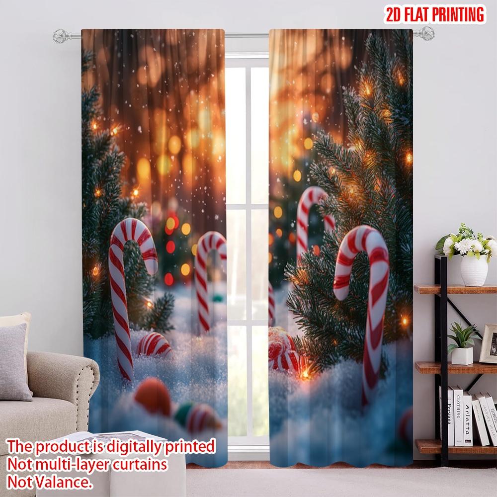2 Stück, 2D-Flachdruck Lichtfilternde Vorhänge Weihnachtsbonbons Schneebäume (4) Polyester, einfache Installation (ohne Stange) Dekorationen