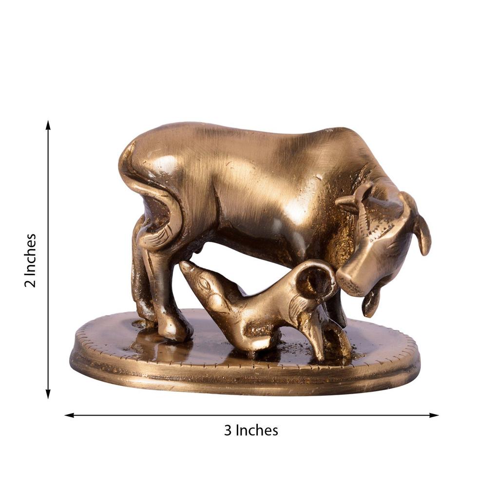 Kamdhenu Cow and Calf Sculpture Brass Showpiece