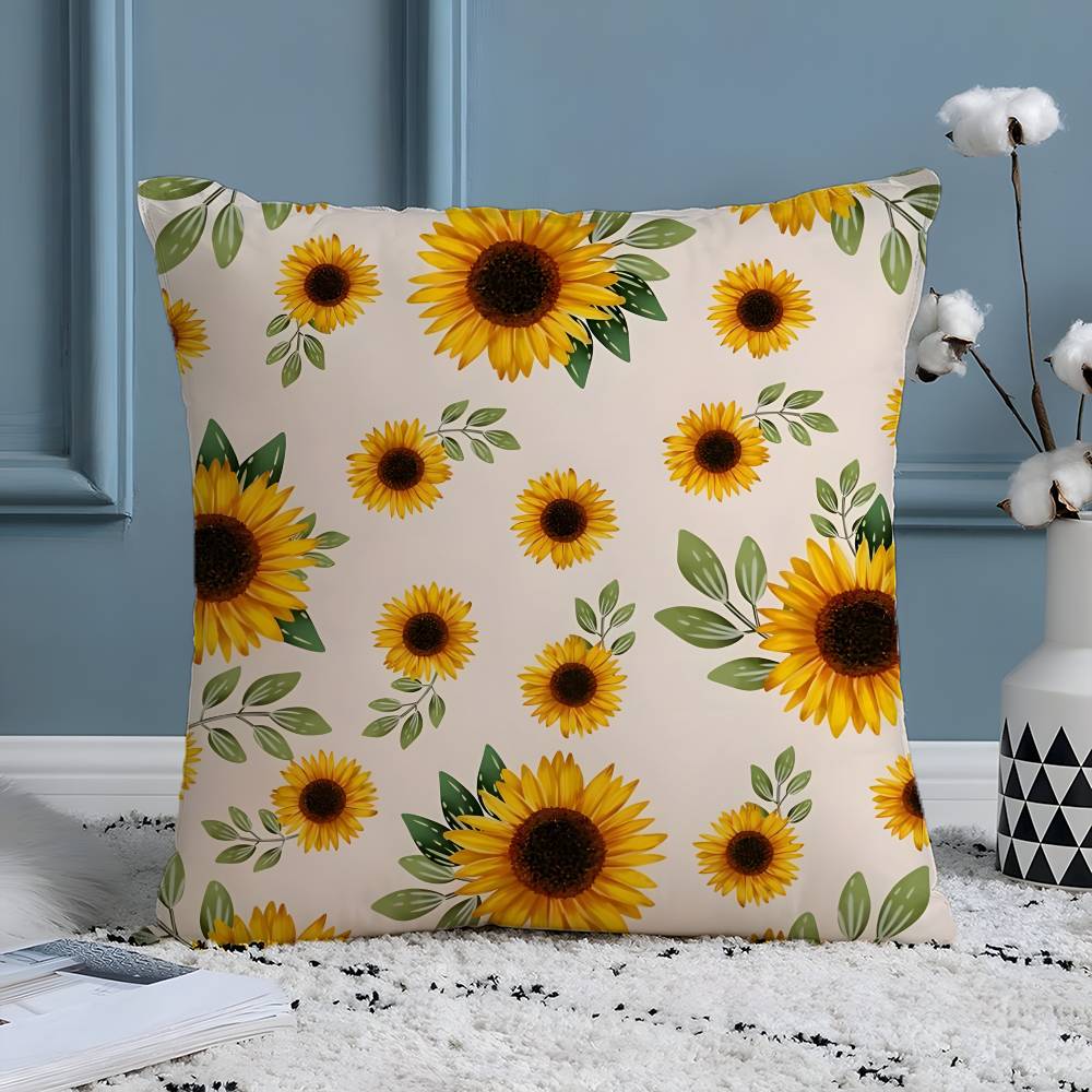 Kissenbezug mit Allover-Blumenmuster, seidig-elegant, komfortabel, Sofa-Bett, unsichtbarer Reißverschluss, Strandkissenbezug