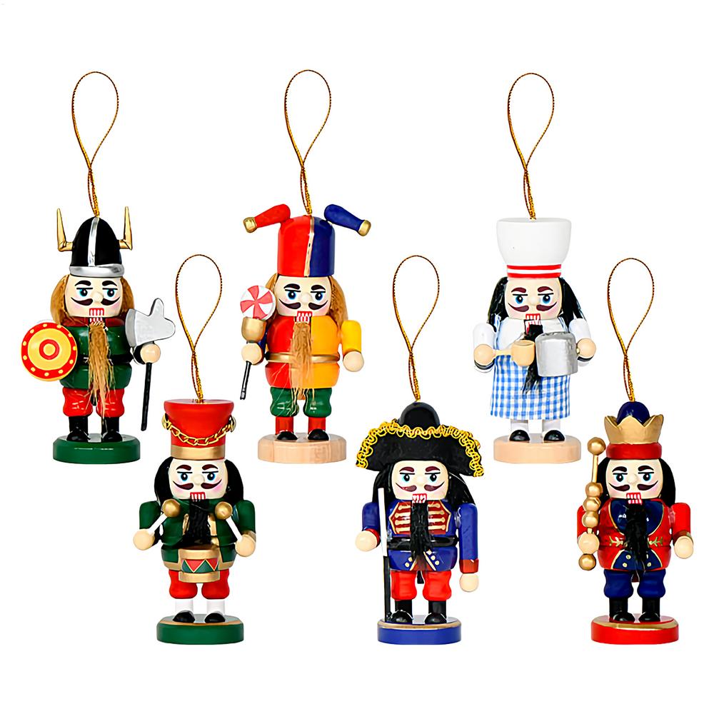 Nutcracker Ornaments 6 Pieces Desktop Nutcracker Soldier Figures Holiday Wooden Ornaments For Window Christmas Tree Table