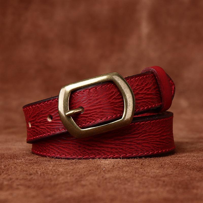 Women's Belt Retro Fashion and Personalized Emboss Leather Pin Buckle Pure Cowhide Korean Style Versatile Coarse Grain Jeans Belt Women