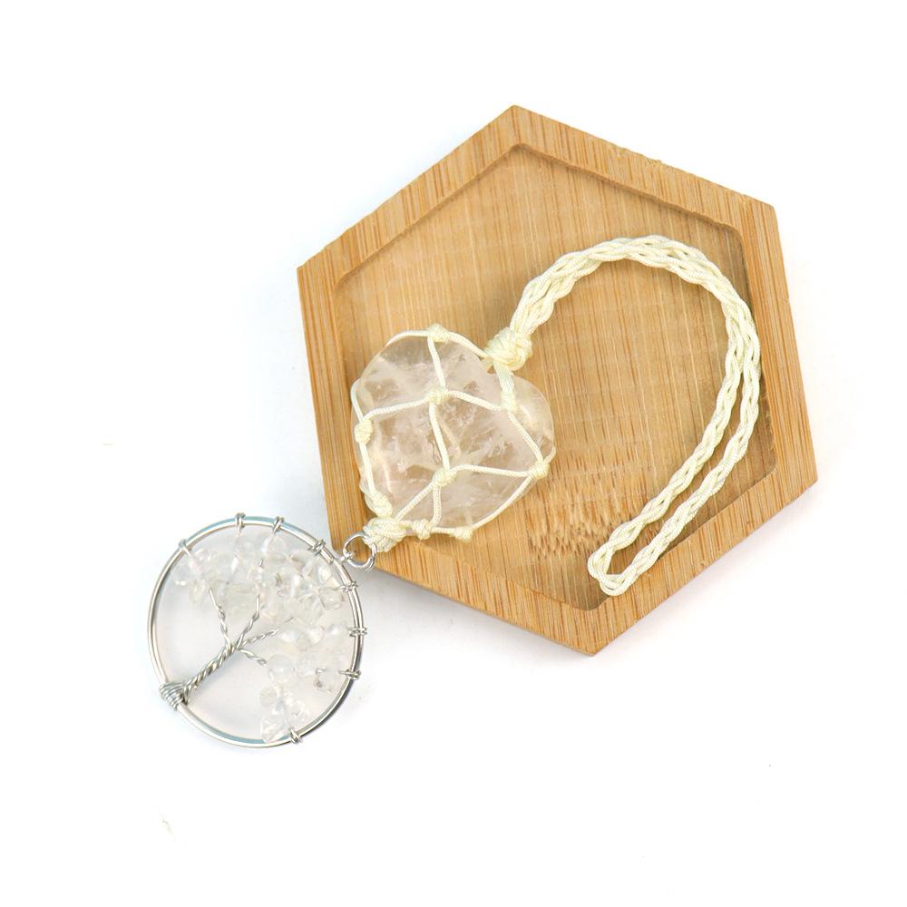 

Tiktok Live Broadcast Natural Crystal Heart-Shaped Woven Mesh Pocket Tree Of Life Pendant Car Hanging Bag Accessories G42