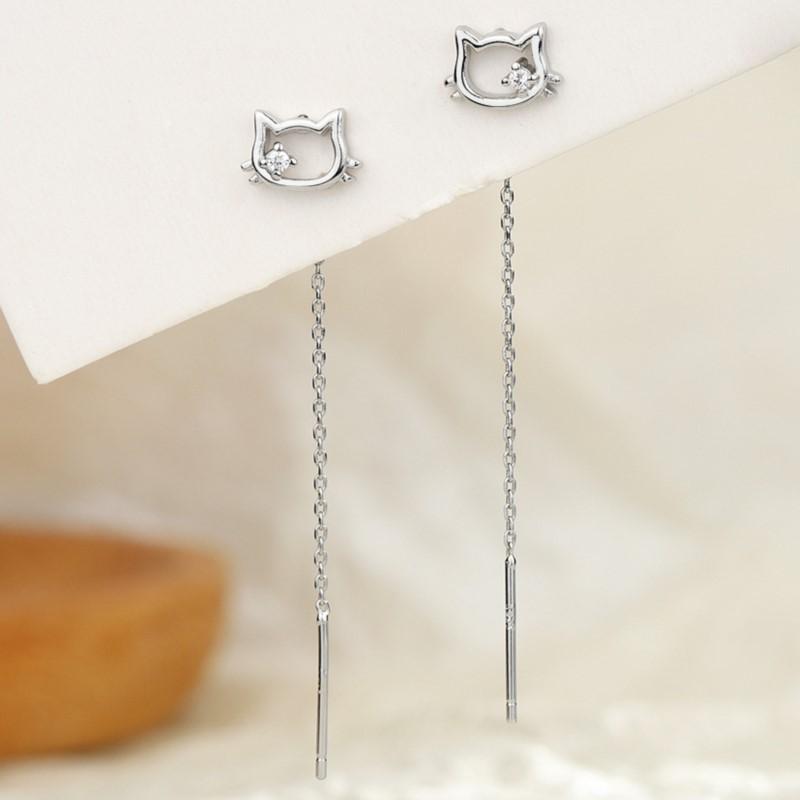 VENTFILLE 925 Sterling Silver Drop Earring For Women Zircon Crystal Hollow Out Cat Personality Jewelry Gift Dropshipping