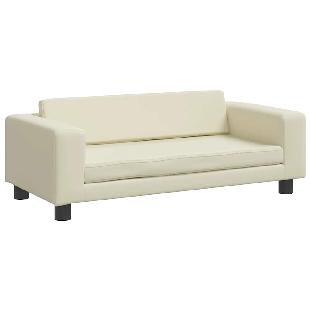 Kids Sofa with Footstool Cream 100 X 50 X 30 Cm Faux Leather
